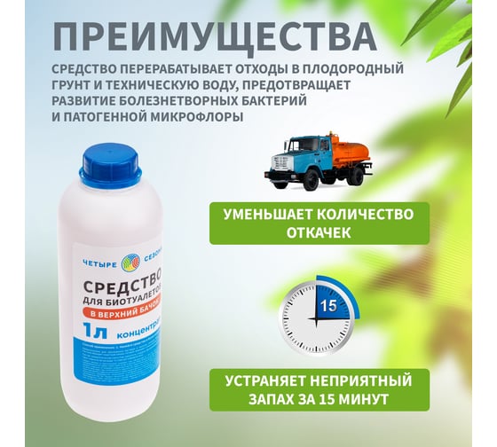 Средство для биотуалетов верхний бачок 1 л Четыре сезона 63-0007
