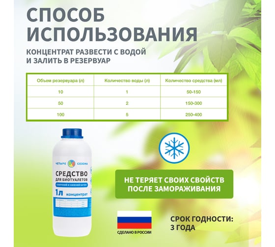Средство для биотуалетов 1 л Четыре сезона 63-0005