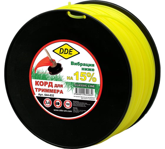 Триммерный корд на катушке DDE Classic line круг 3,0 ммх180 м, желтый 644-832 1
