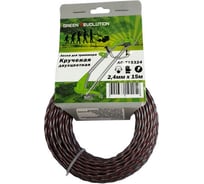 Леска для триммера 2.4 мм, 15 м, крученая двухцветная, бесшумная, 100% нейлон GREEN REVOLUTION ЛС-715324