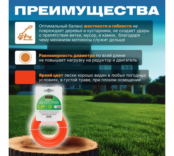 Леска для триммера Garden 2.4 мм, 15 м, сечение шестигранное STARTUL ST6050-24