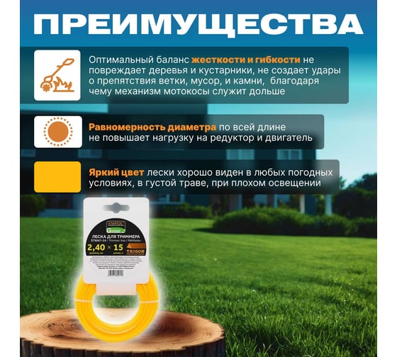Леска для триммера Garden 2.4 мм, 15 м, сечение треугольное STARTUL ST6047-24