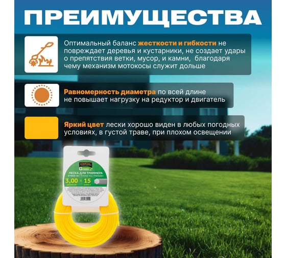 Леска для триммера Garden 3 мм, 15 м, сечение шестигранное STARTUL ST6050-30
