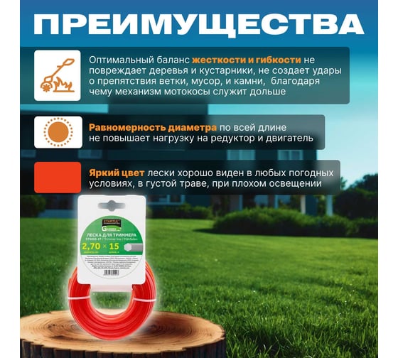 Леска для триммера Garden 2.7 мм, 15 м, сечение шестигранное STARTUL ST6050-27