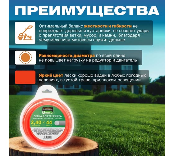 Леска для триммера Garden 2.4 мм, 44 м, сечение круглое STARTUL ST6054-24
