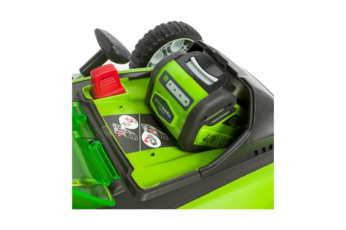 Как снять защиту аккумулятора на greenworks g40tm55