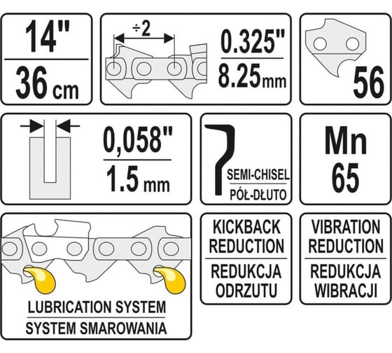 Цепь для бензопилы 14", 0.325", 1.5 мм, 36 см, 56 звеньев YATO YT-84940