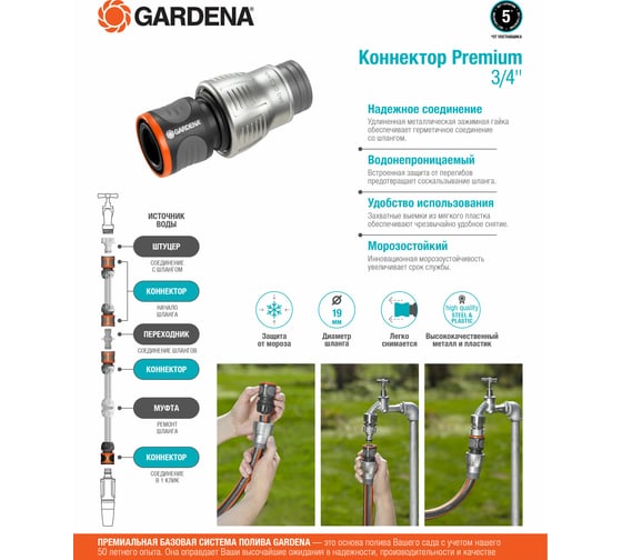 Коннектор Premium 3/4" Gardena 18256-20.000.00