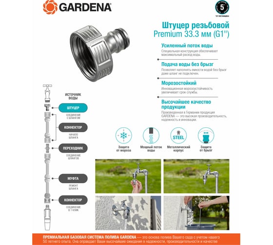 Штуцер резьбовой Premium G 1" Gardena 18242-20.000.00