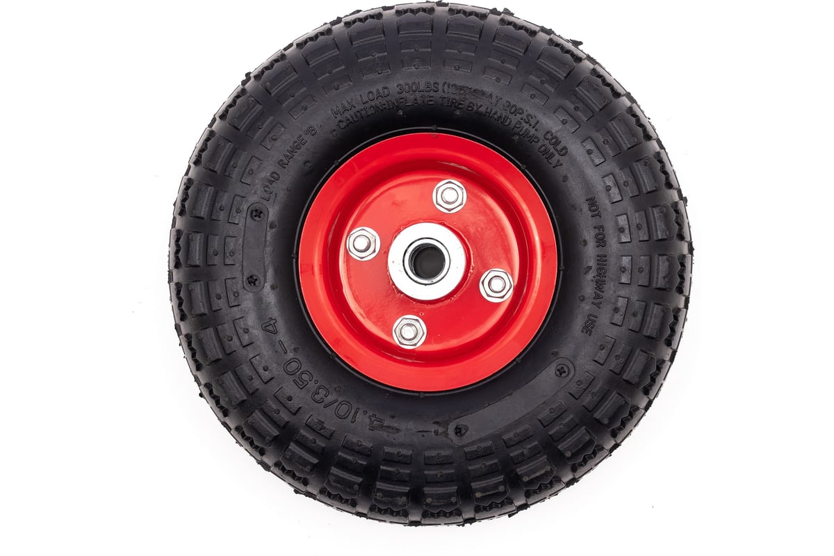 Колесо пневматическое для тачек (10x3.50-4; ось 16 мм; длина 80 мм ...