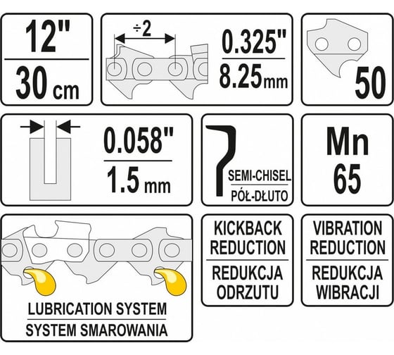 Цепь для бензопилы, 12", 325" YATO YT-849395