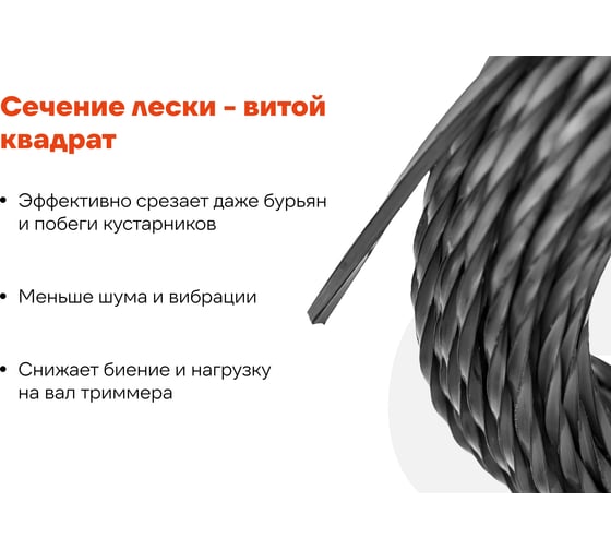 Леска для триммеров 2.4 мм, 15 м, витой квадрат Gigant G12-0407P