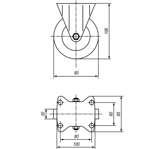 Колесо с фиксированной платформой EMES EM02VKV80X30