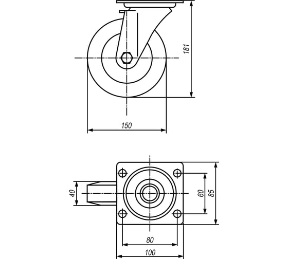 Колесо с поворотной платформой EMES EM01SPRG150X40