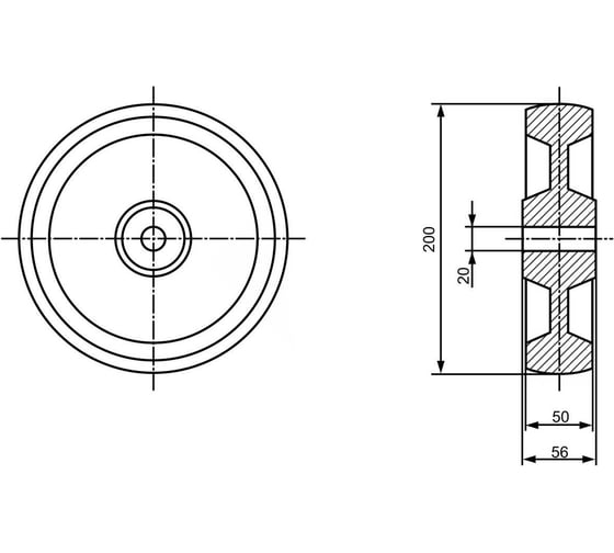 Колесо для оси 200 мм EMES ZBZ200X50620420WITHOUTBEARING