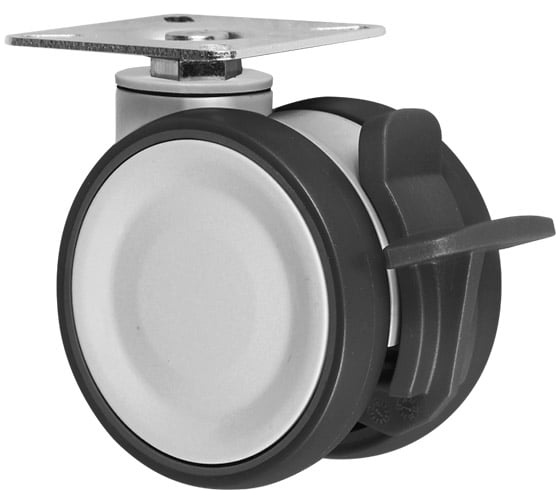 Колесная поворотная опора с панелью крепления и тормозом Inford D12 TPAA 075 S1B22 RAL 9002 with black pedal brake