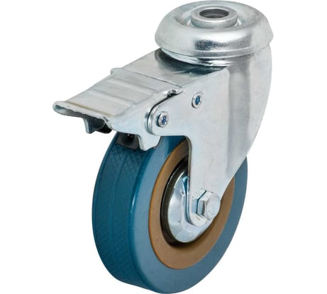 Колесо 75 мм под болт М10 поворотное с тормозом, ПВХ, синее Левша У7-07507