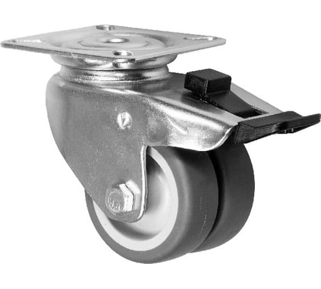 Колесная опора сдвоенная c панелью крепления и тормозом Inford E14 TPPE 075 S1B4