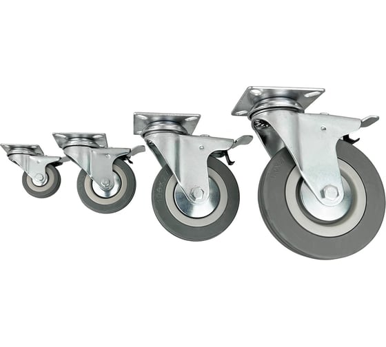 Опора поворотная колесная с тормозом 120x26 мм, резина серая SCgb55 HITCH SZ084839