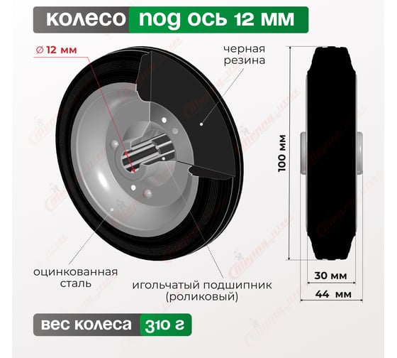 Колесо для тележки под ось (100 мм; 80 кг) Tellure rota 533122