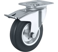 Поворотное колесо на площадке с тормозом Brante 125 мм чёрная резина 104206