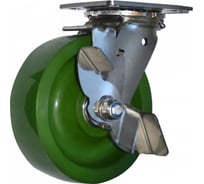 Колесо б/г нержавейка, зеленое, полиуретан, поворотное, с боковым тормозом, 200 мм SS6680-01-SPU-TLB MFK-TORG SPU-TLB-6684200