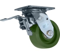 Колесо б/г нержавейка, зеленое, полиуретан, поворотное, с тормозом, на кронштейне, 100 мм SS6640-01-SPU-TTB MFK-TORG SPU-TTB-6644100