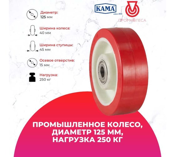 Колесо полиамидное с полиуретановой шинкой KAMA 125x40x15-PUR