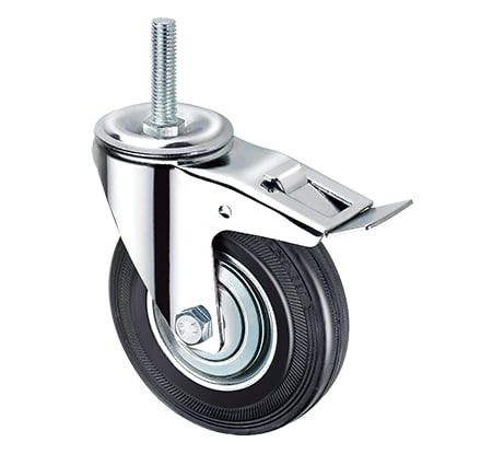 Опора колесная поворотная с тормозом (160 мм; 190 кг; болт M16; черная резина) Longway SCtb 63