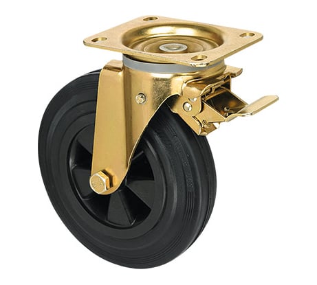 Опора колесная поворотная с тормозом (160 мм; 200 кг; черная резина) RONEL SCmb 63