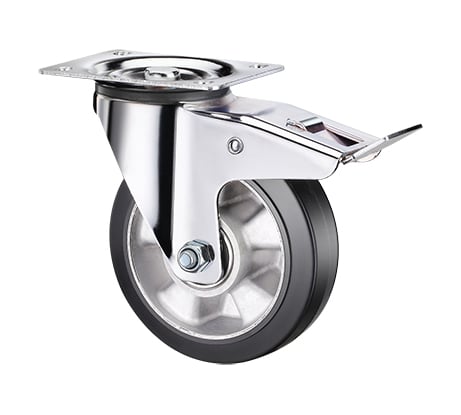 Опора колесная большегрузная поворотная с тормозом (200 мм; 500 кг; черная резина) RONEL  SCDLb 80 HEAVY