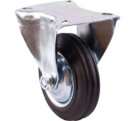 Опора колесная неповоротная на площадке (100 мм; сталь/резина черная) Стройбат 349820