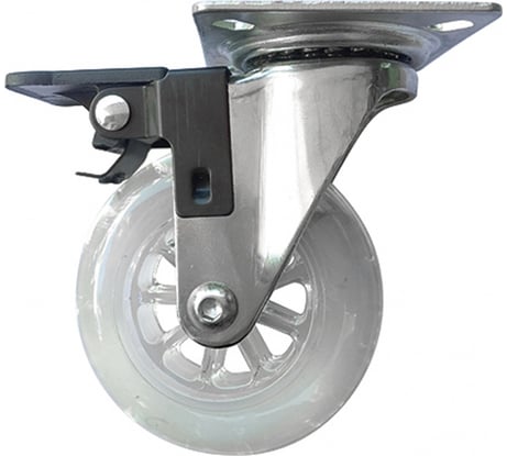 Колесо ПУ прозрачное поворотное с тормозом 75 мм СИБРТЕХ 68738