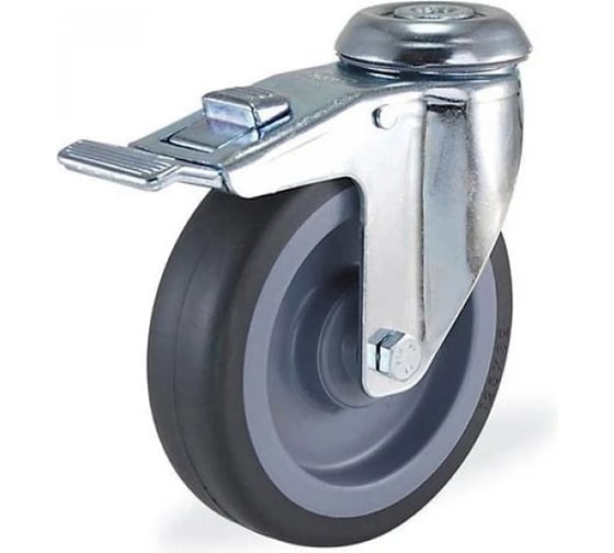 Поворотная колесная опора под болт с тормозом KAMA,125 мм, 2800-MTR-125-F18 1