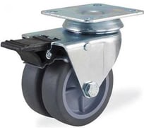 Сдвоенная поворотная колесная опора KAMA с площадкой и тормозом, 50 мм, 2702-MTB-050-F18