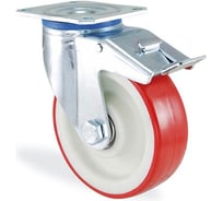 Поворотная колесная опора с площадкой и тормозом КАМА100 мм, 3802-PUR-100-F18