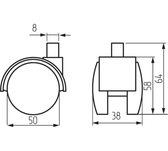 Колесная опора с резьбой MF d=50, M8x15 10523v