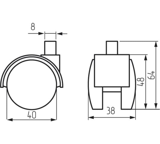 Колесная опора с резьбой MF d=40, M8x15 10522v
