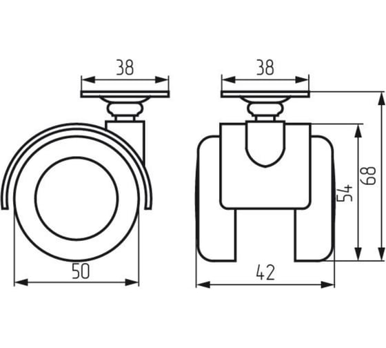 Опора колесная MF d=50 резиновый ход 4619v