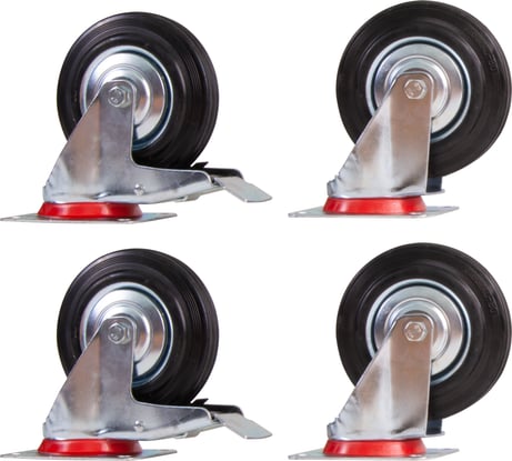 Набор из 4-х поворотных колес - черная литая резина BR диаметром 160 мм MOVERPLAT 160-BRx4
