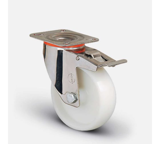 Колесо нейлоновое поворотное с тормозом MFK-TORG 125 мм нерж  EM01-ZKZ-125-F INOX 1