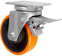 Колесная опора поворотная Inford с тормозом и панелью большегрузная полиуретановая E60 VIBU 160 SB10