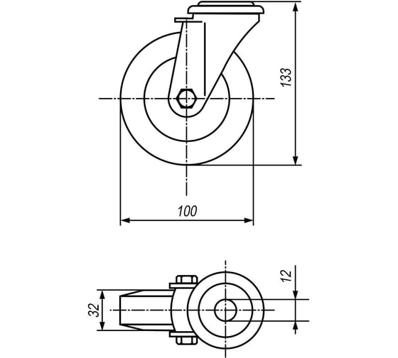 Колесо с кронштейном и креплением под болт EMES, упаковка 4 шт ER04MBT100X3212.4