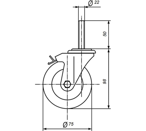 Колесо с кронштейном, стержнем и тормозом EMES Арт. ET03MKT75X25F