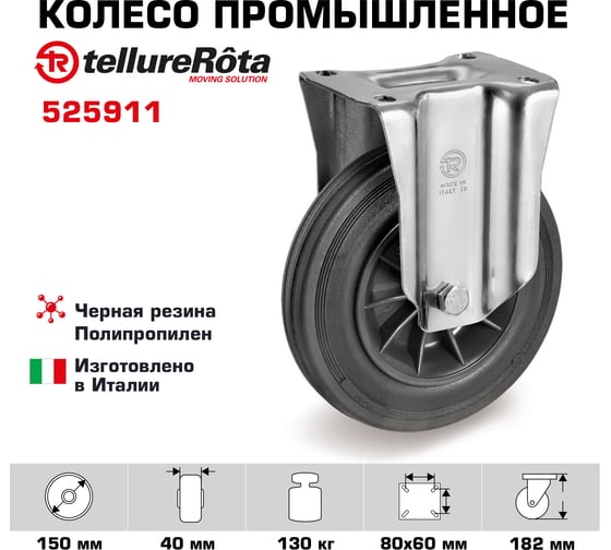 Колесо неповоротное (150 мм; 130 кг; черная резина/полипропилен) Tellure Rota 525911