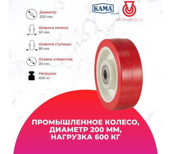 Колесо полиамидное с полиуретановой шинкой KAMA 200x50x20-PUR
