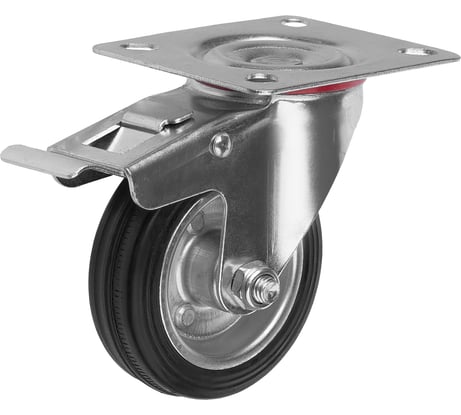 Колесо поворотное с тормозом (75 мм; 50 кг; резина/металл) Стелла-Техник 4003-75