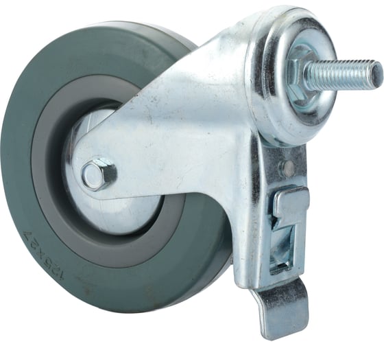 Колесо Caster 125 мм, опора со штырем, поворотное, серая резина, с тормозом SCtgb55 1