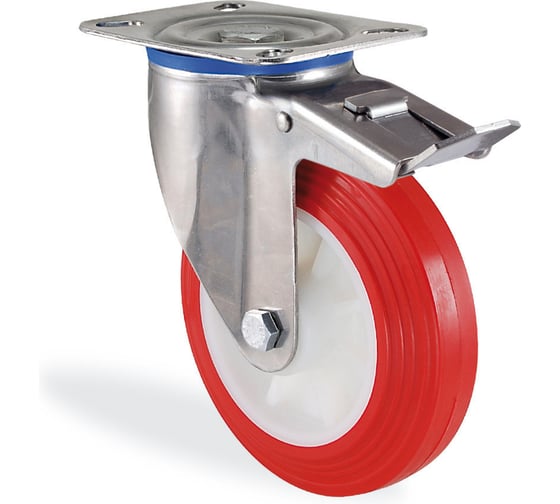 Поворотная колесная опора с тормозом KAMA из нержавеющей стали K-S-3302-PUB-150-F18 1