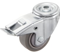 Колесо поворотное с тормозом Стелла-техник 75мм, грузоподъемность 70кг, термопластичная серая резина, полипропилен N48075TPRDB